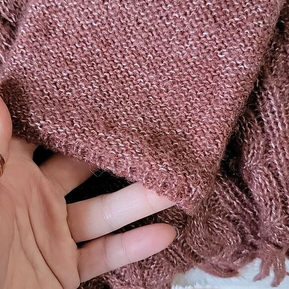 PrAna Shelby wool blend cable knit fringe pullover sweater brown M - Picture 7 of 11